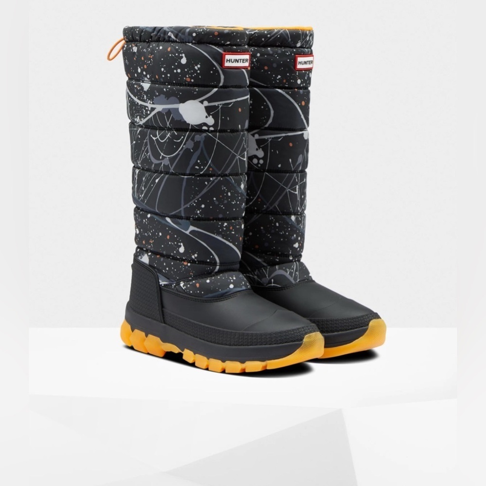 Hunter Original Printed Insulated Tall Snow Boots Black Abstract Print 6